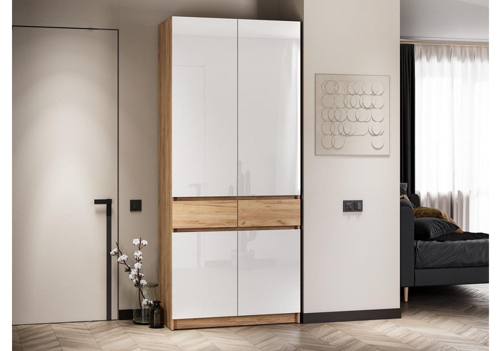 Шкаф Молд 1000 дуб крафт золотой / глянец белый