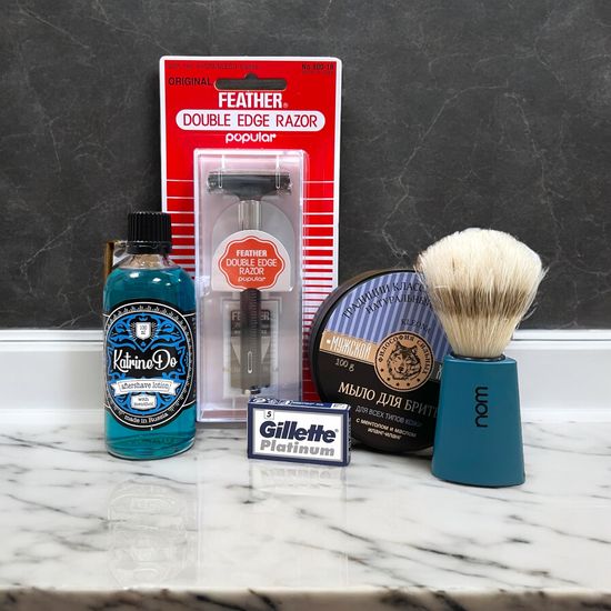 Набор для бритья с т-образной бритвой (Blue)