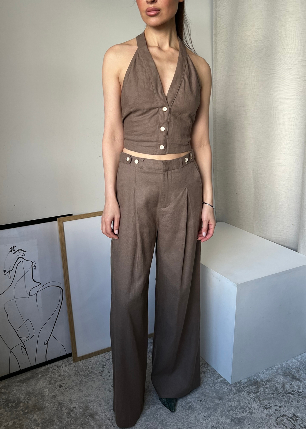 Льняные брюки Zara, S