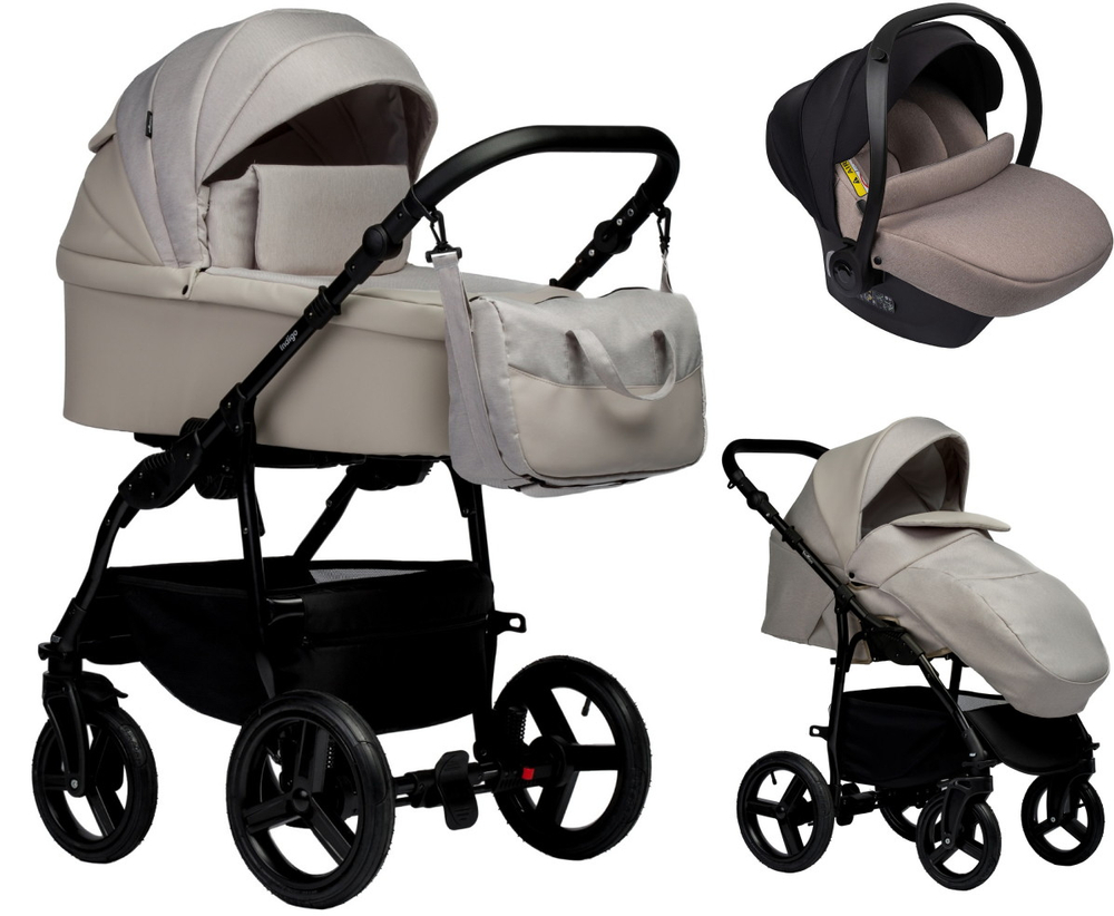 Детская коляска Indigo Impulse Eco 3 в 1 с автокреслом Avionaut Cosmo Beige Ie02 бежевая кожа/бежевый