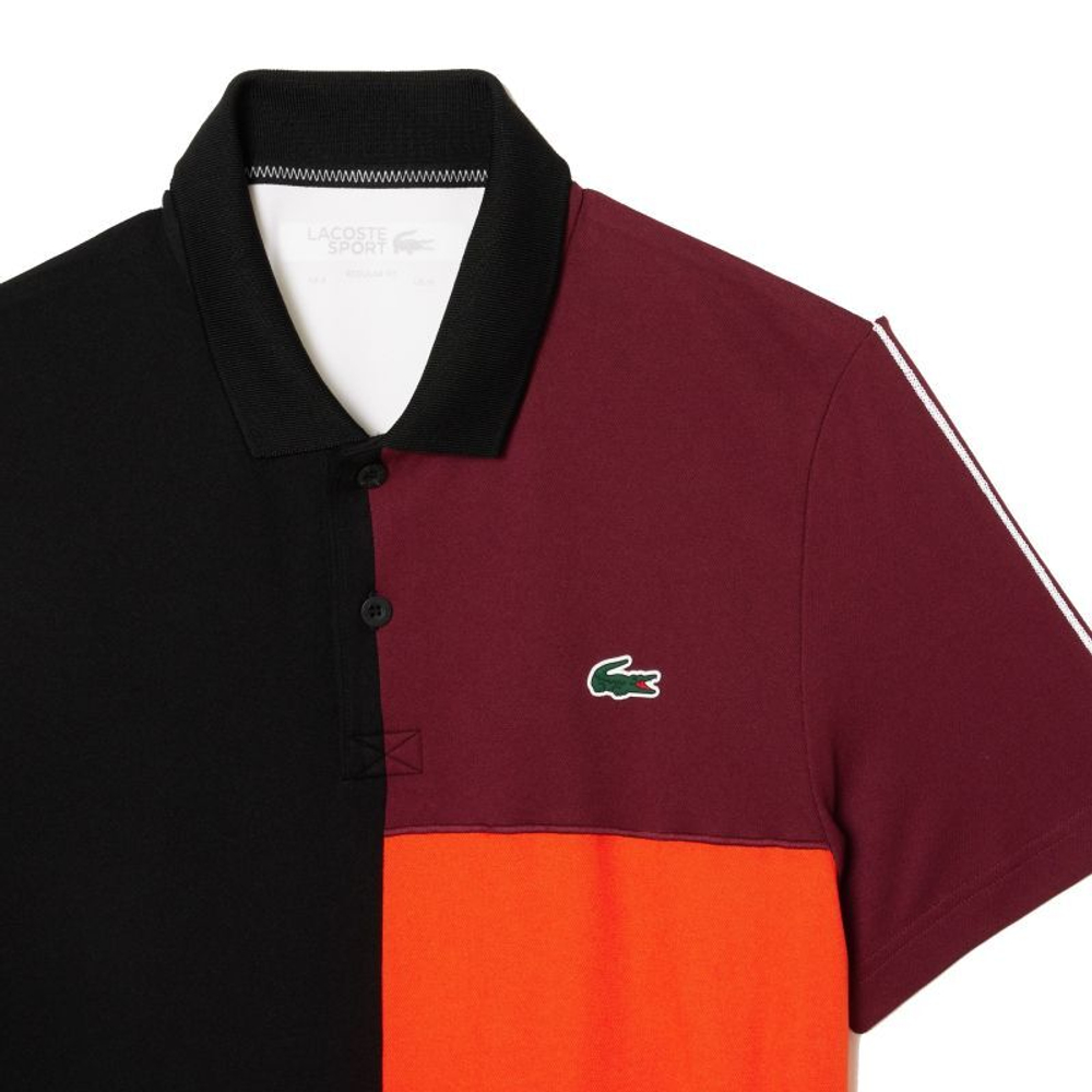 Мужское теннисное поло Lacoste Regular Fit Recycled Fiber Tennis Polo Shirt - black/bordeaux/white/orange