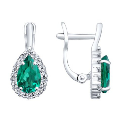 Серьги из серебра с изумрудом