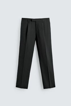ZARA КОСТЮМНЫЕ БРЮКИ СО СКЛАДКАМИ, ЧЕРНЫЙ