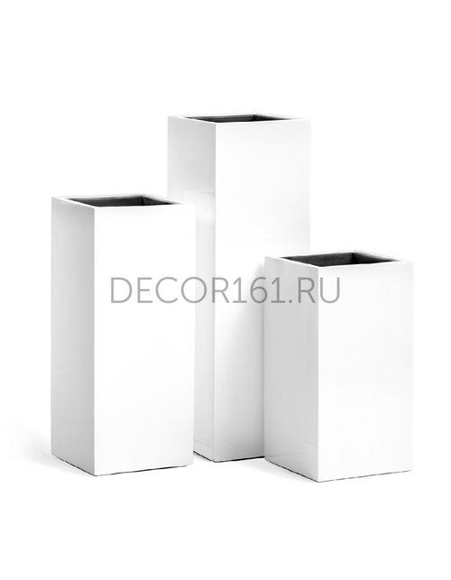 Кашпо TREEZ Effectory Gloss Высокий куб Белый глянцевый лак в-97 см, 31х31 см 1/1 41.3320-05-034-WH-97