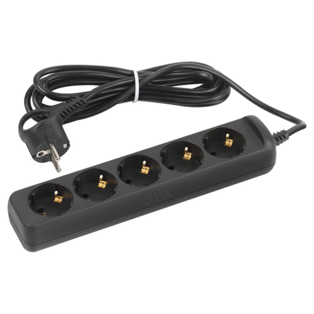 Удлинитель электрический ЭРА UX-5e-3m-B с заземлением 5 розеток 3 м ПВС 3х0,75мм2 10А черный | Бытовые удлинители