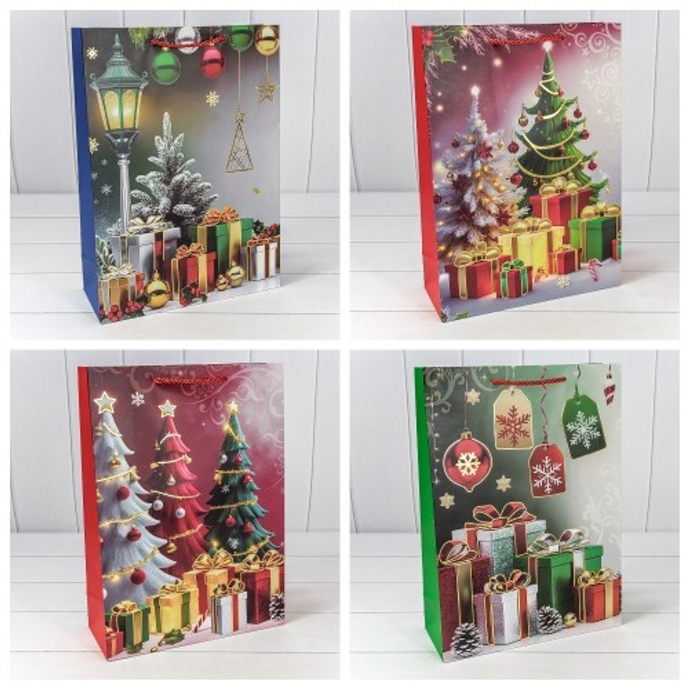 Пакет подарочный 30 х 41.5 х 12 см Набор 4 шт "Новый год" (Микс)