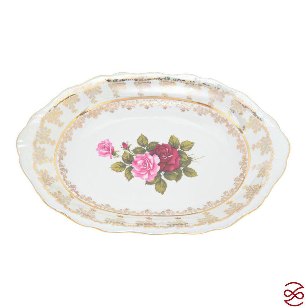 Блюдо для хлеба на ноге Queen's Crown Роза перламутр 35 см