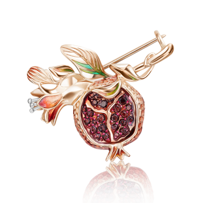 Брошь «Спелый гранат» из красного золота с гранатами и эмалью