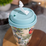 Стакан 420мл с крышкой с клапаном, с декором, (зеленый)