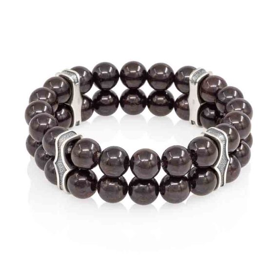 Двойной браслет из натурального камня граната 8 мм с шармами из мельхиора, фото 2