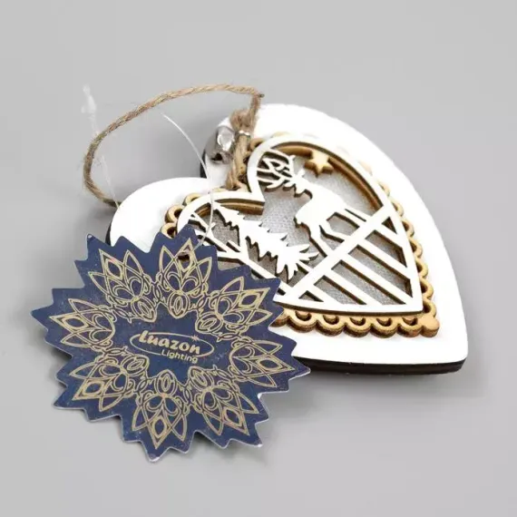 Ёлочная игрушка Сердце с оленем 10*2 см., от батареек, свечение тёплое белое, Luazon Lighting (4357357)