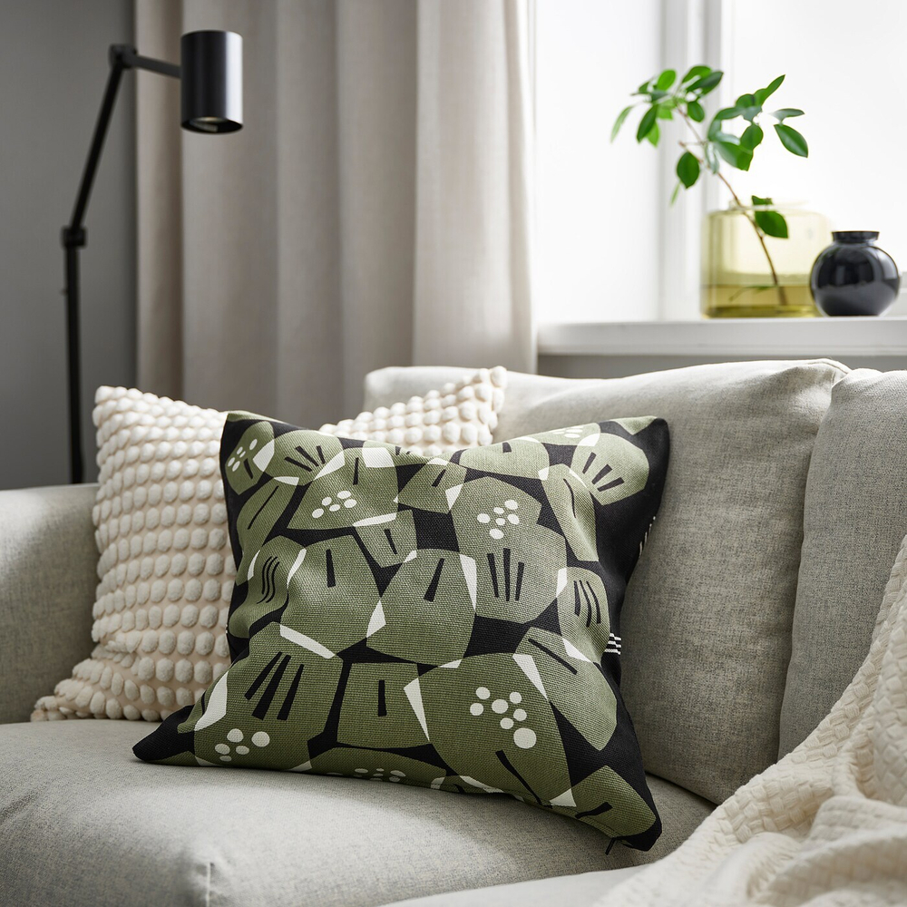 IKEA UNDERBLOMMA  (ИКЕА УНДЕРБЛОММА)  -  Наволочка, черный/серый, 50x50 см