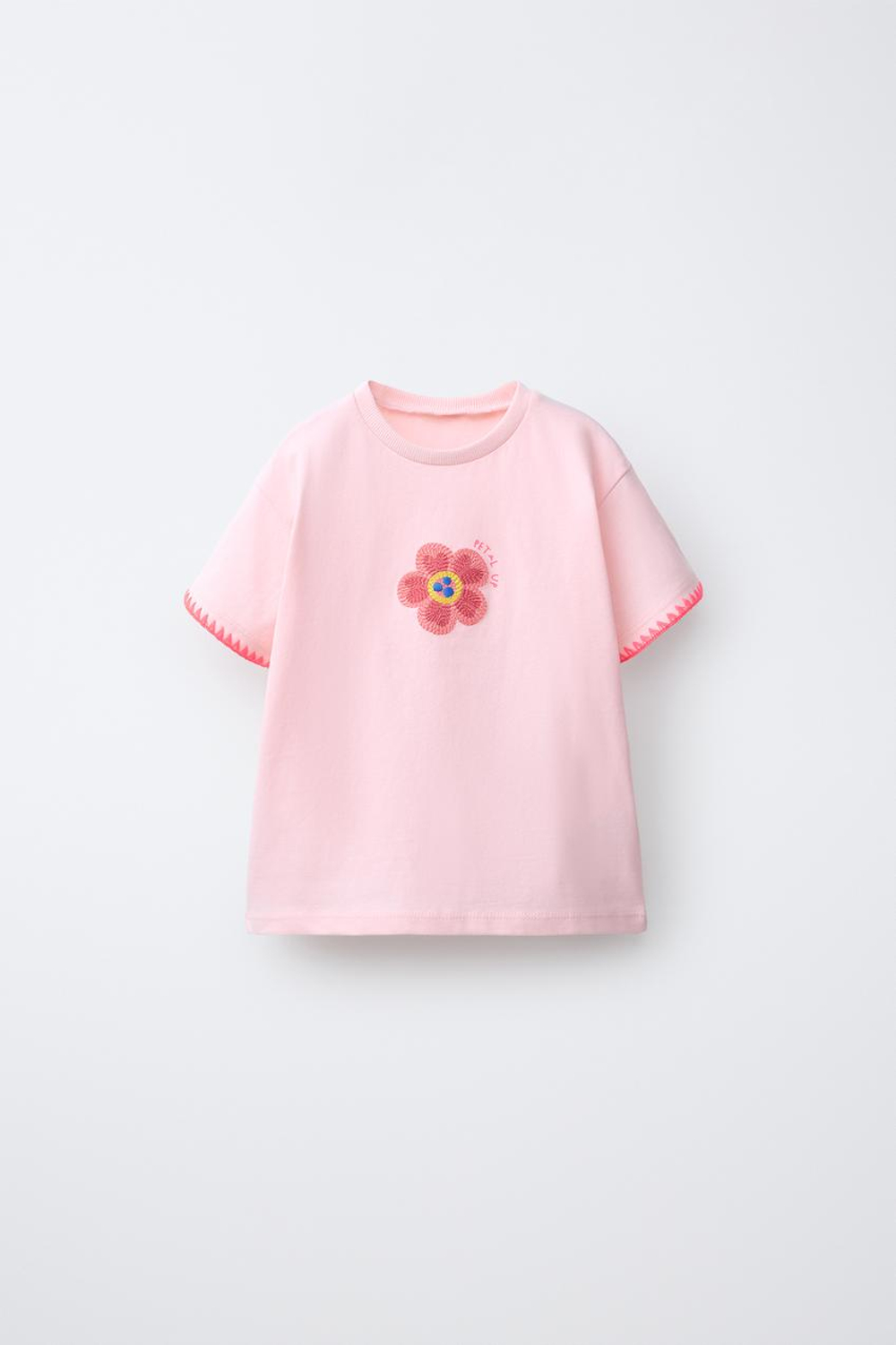 ZARA ФУТБОЛКА С ВЫШИВКОЙ, РОЗОВЫЙ