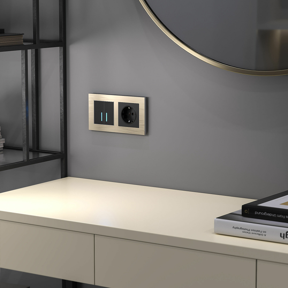 Сенсорный выключатель двухклавишный с подсветкой 1000 Вт (черный)