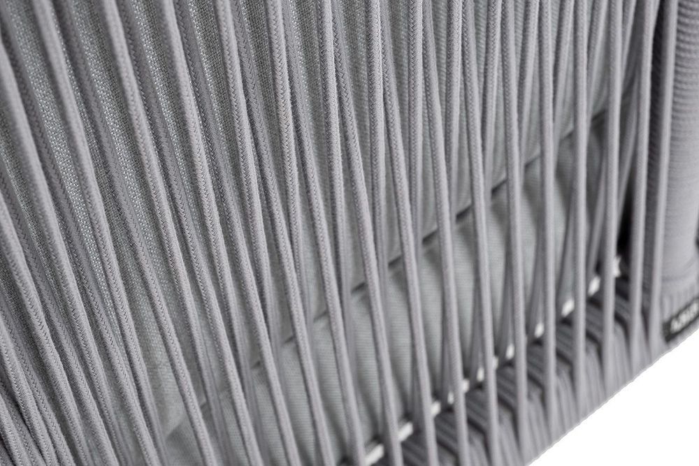 "Канны" угловой модуль плетеный из роупа, каркас алюминий белый шагрень, роуп светло-серый круглый, ткань светло-серая