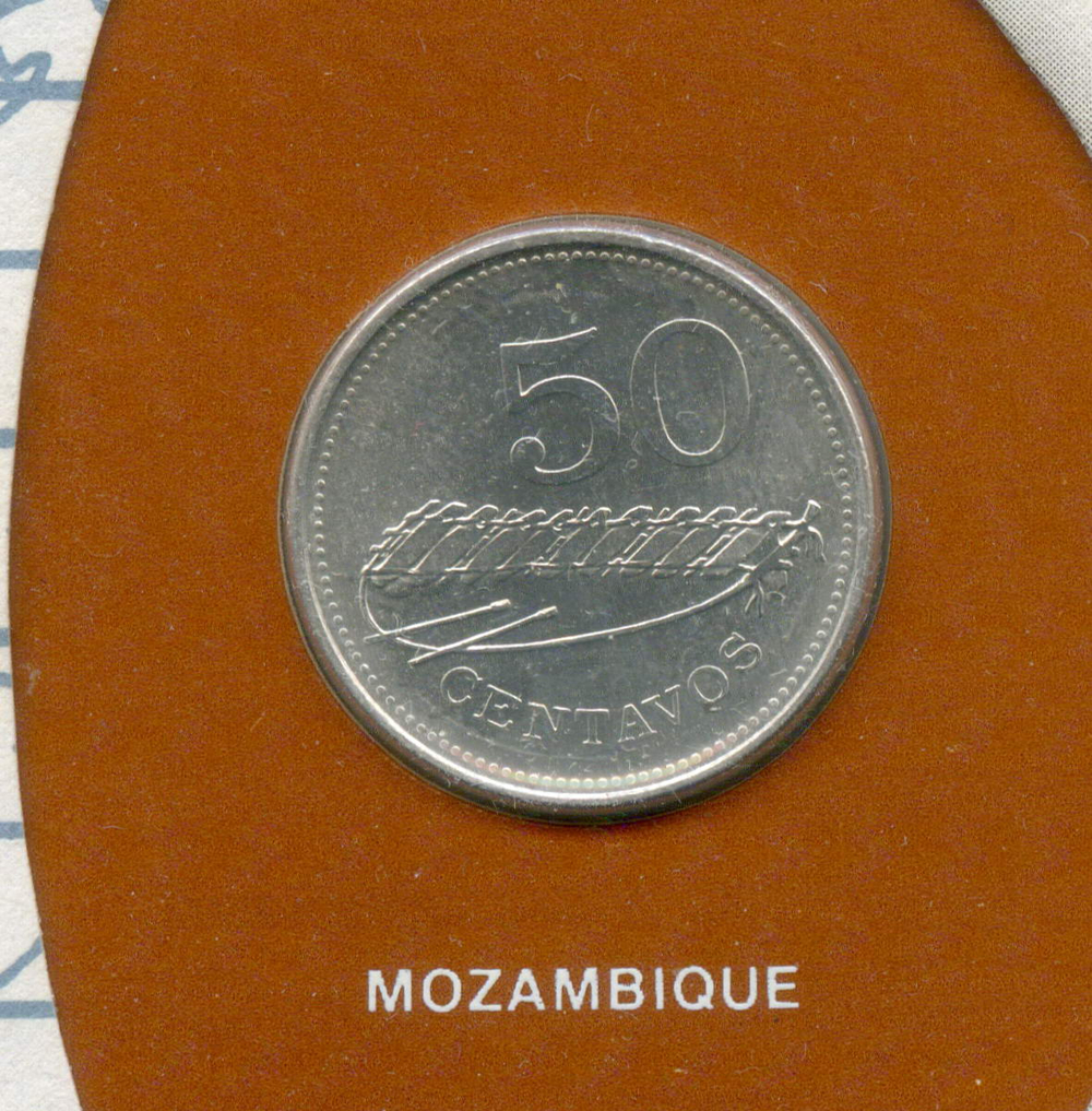 50 сентаво 1980 год. Мозамбик. Конверт с маркой и спецгашением. Серия "Coins of all Nations" (США)
