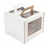 Коробка для торта белая 24*24*20 см, с ручками,окна