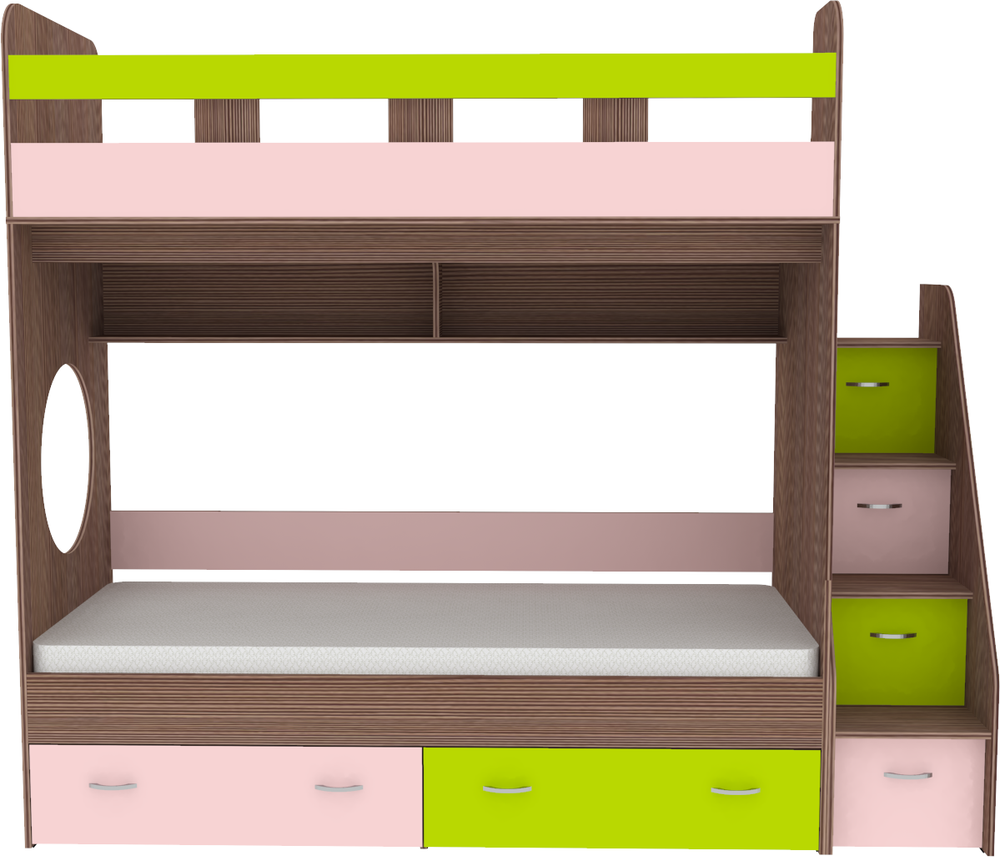 Двухъярусная кровать КарИВи Юниор 1 90х200 Бодего Темный Розовй, Лайм