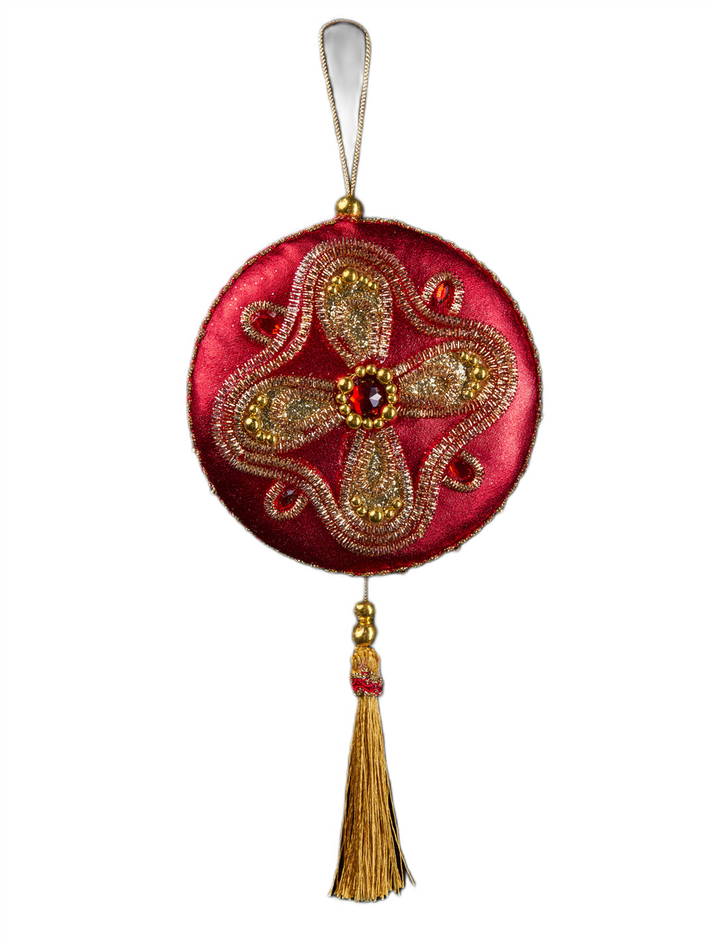 Елочная игрушка Медальон с кисточкой 13x20см ChristmasDeLuxe красный с золотом
