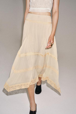 ZARA ЮБКА МИДИ С КРУЖЕВОМ — ZW COLLECTION, ЖЕЛТОВАТО-БЕЛЫЙ