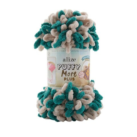 Пуффи Море ПЛЮС (Puffy More plus) пряжа Alize 100%микрополиэстер 2х250г/11м (6542 бежево-изумрудный)