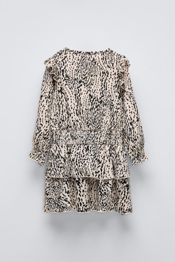 ZARA ПЛАТЬЕ ИЗ РЕЛЬЕФНОЙ ТКАНИ С ПРИНТОМ, ЭКРЮ