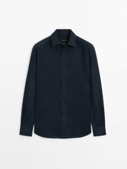 Massimo Dutti Рубашка классического кроя из 100% льна, темно-синий