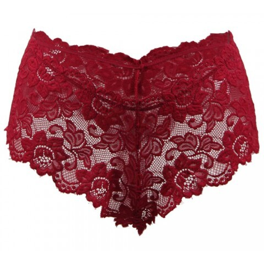 Трусики-шортики кружевные, бордовые, M-L