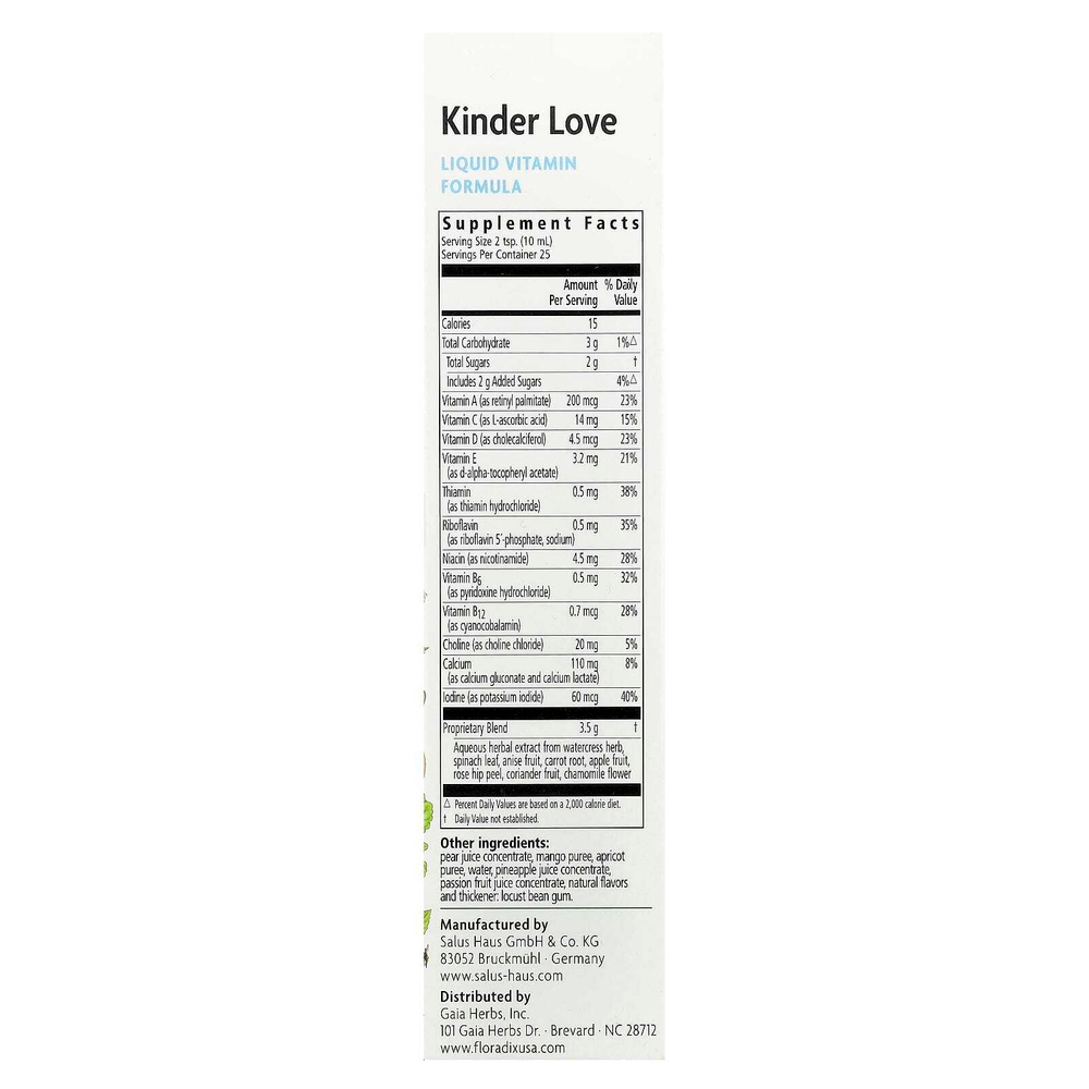 Floradix, Kinder Love®, мультивитамины для детей, 250 мл (8,5 жидк. Унции)
