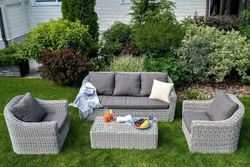 "Фабриция" диван из искусственного ротанга трехместный, цвет серый