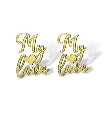 Надпись My Love сердце, акрил, золото, 2шт 6х5см