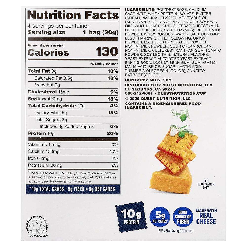 Quest Nutrition, крекеры с сыром, пикантный вкус, 4 пакета по 30 г (1,06 унции)