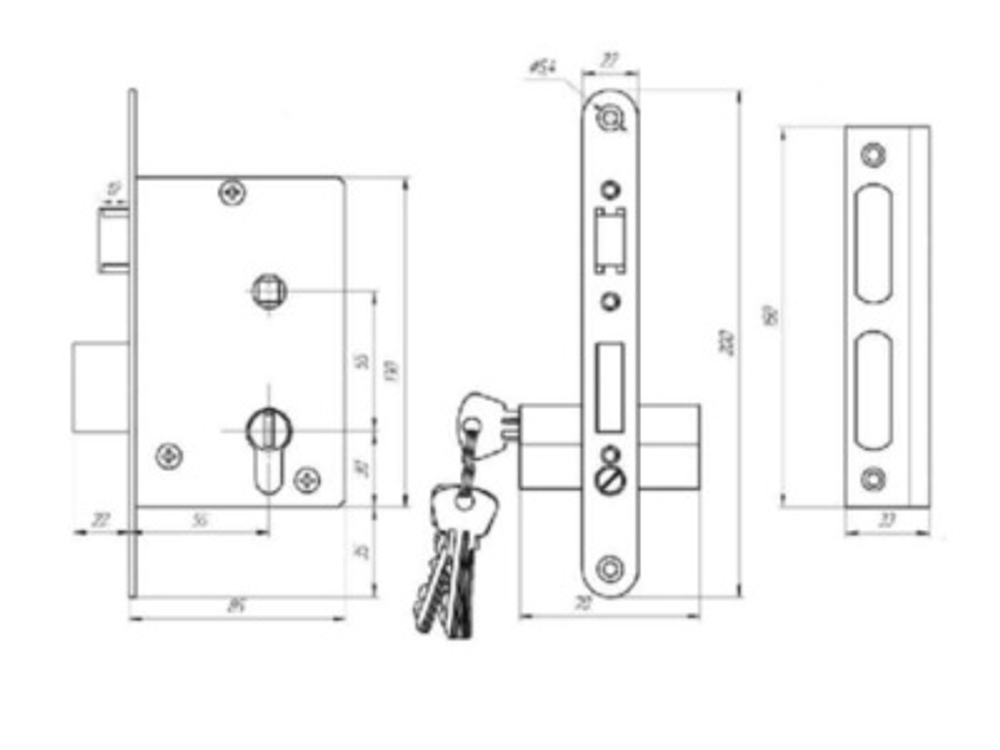 Замок врезной 3В 4-3 01 серебро г. Дмитровград