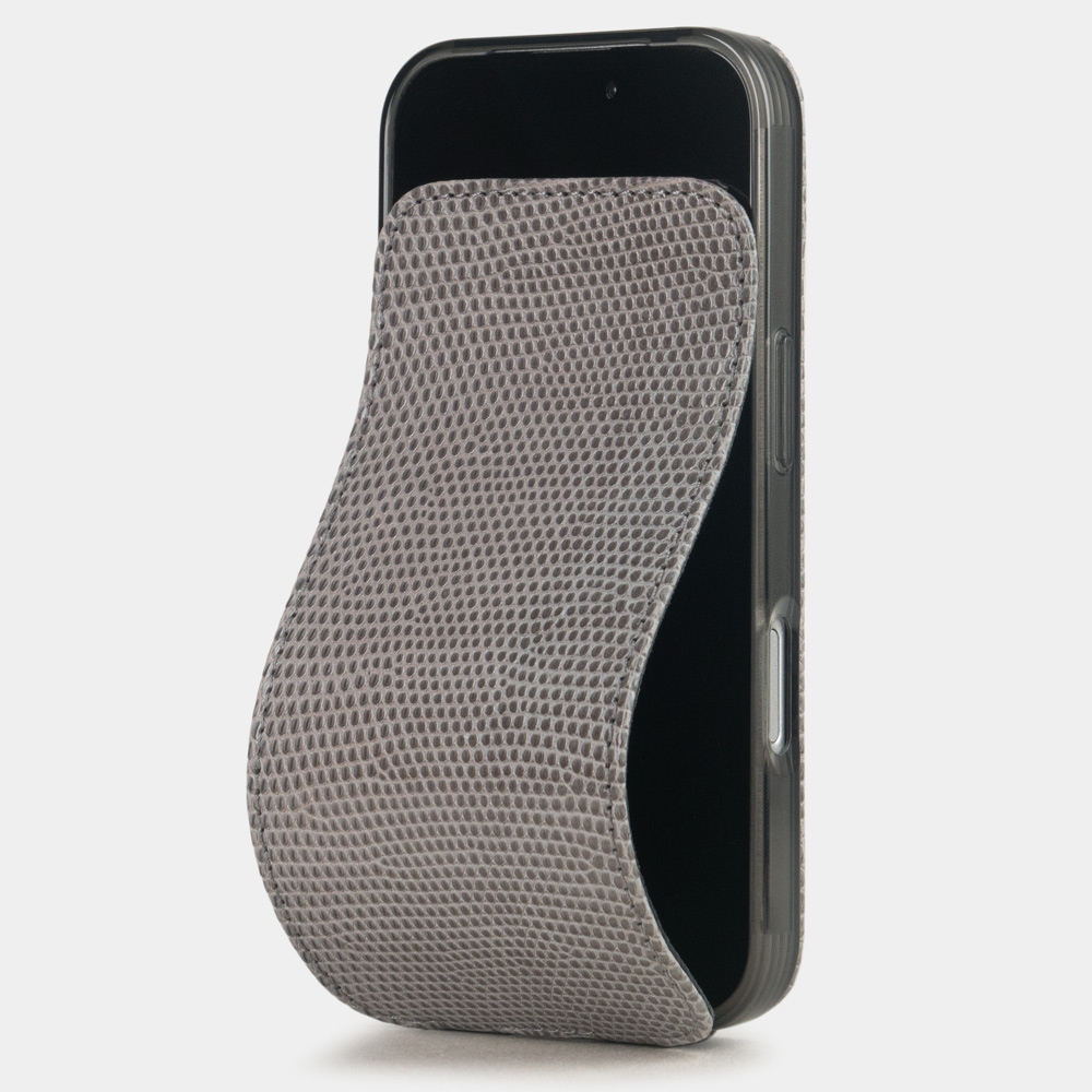 Кожаный чехол для iPhone 17 Pro, ящерица серого цвета