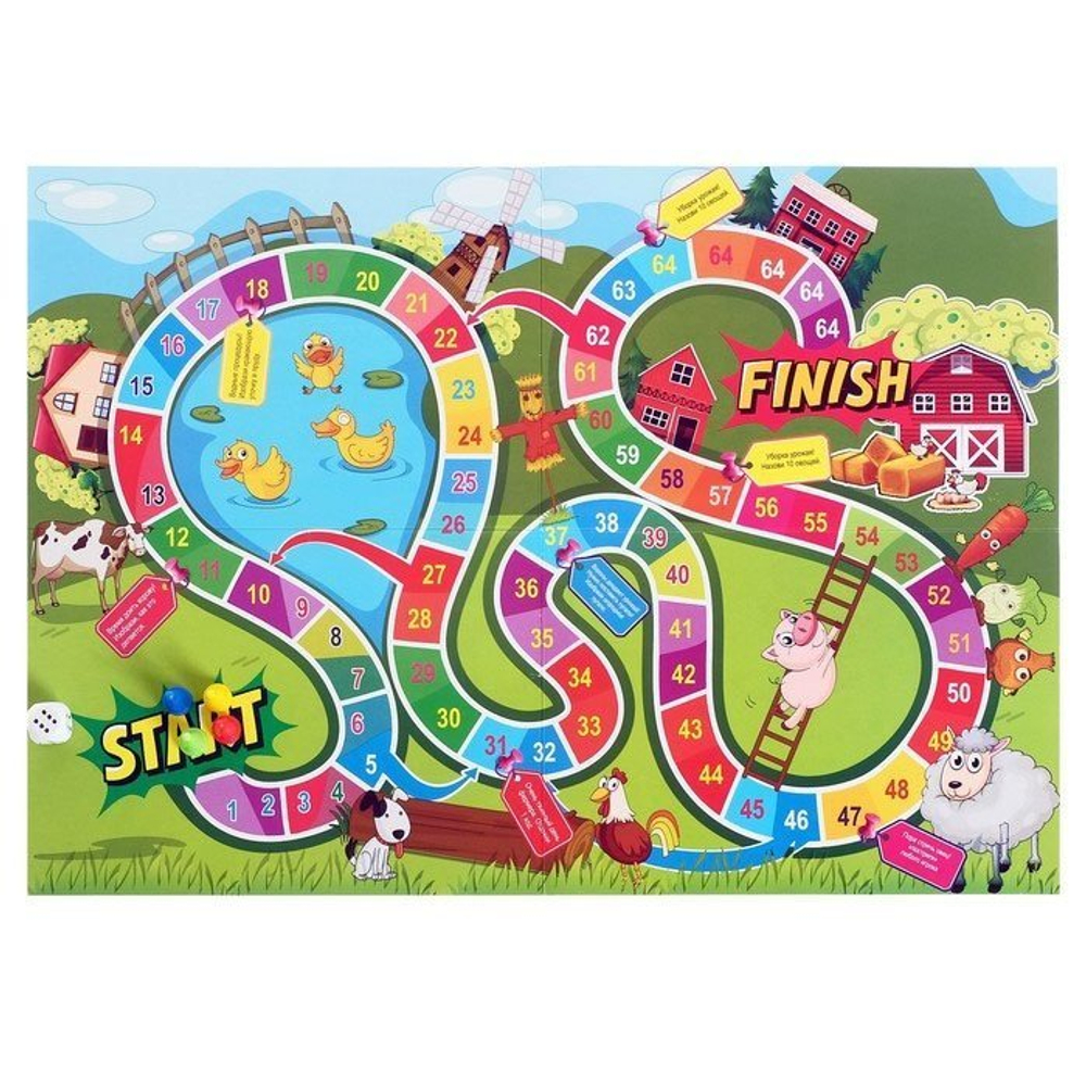 Игра-ходилка, Ракета "Ферма", 3 +, размер игрового поля 420 х 300 мм, в комплекте кубик, 4 фишки, пакет с европодвесом