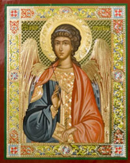 Икона на деревянной основе Ангел-Хранитель 8х6 с тиснением золотой фольгой, в упаковке (Е, С-Пб)