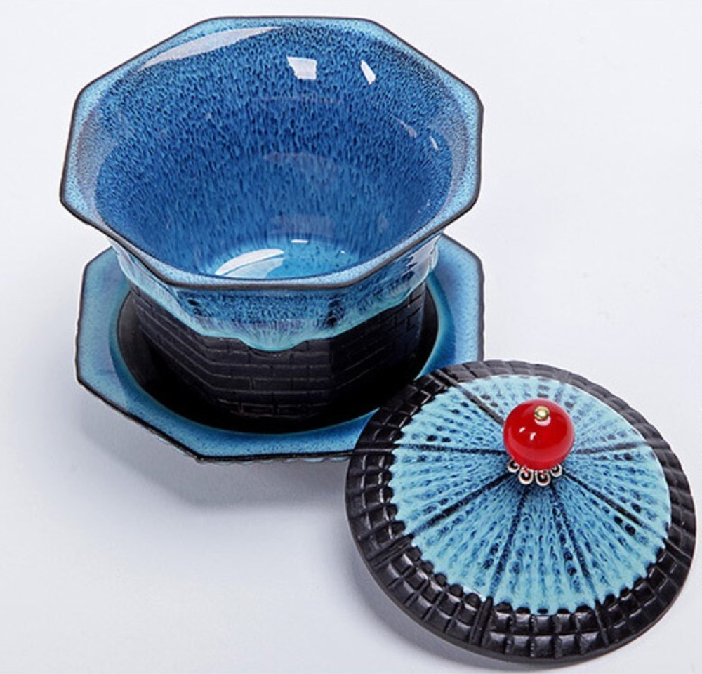 242101 Сервиз Дорожный "Пагода" в чехле, фарфор синий