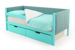 Детская кровать-тахта мягкая с бортиком и ящиками Бельмарко Svogen мятный