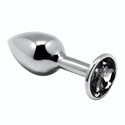Серебристая анальная втулка с черным кристаллом Mini Metal Butt Plug Size S - 7 см. (Цвет: серебристый с черным)