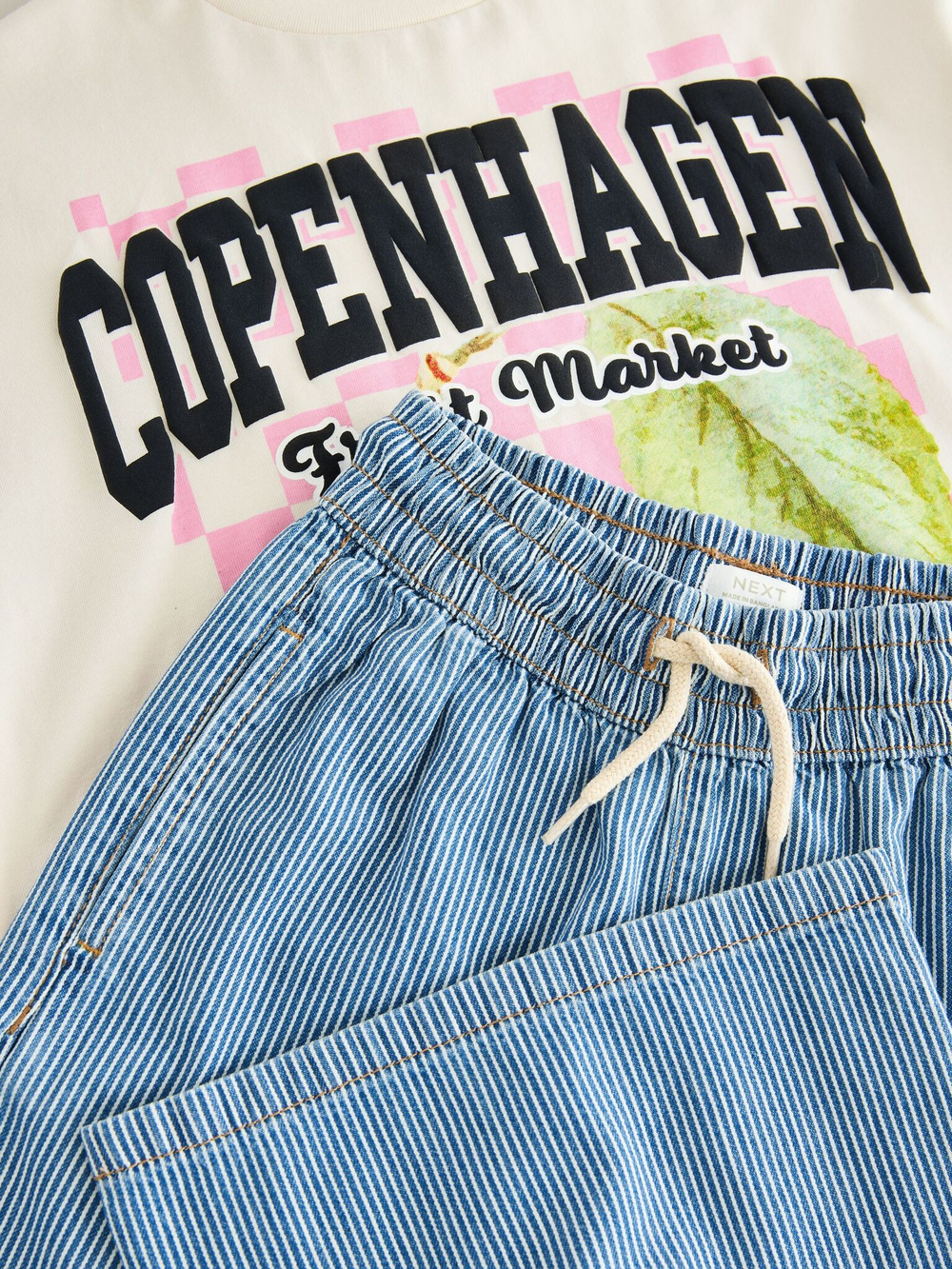 Футболка и брюки в комплекте для девочки Next AG8-884, Бежевый, Голубой