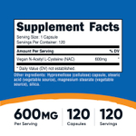 Nutricost, NAC, 600 мг, 120 капсул