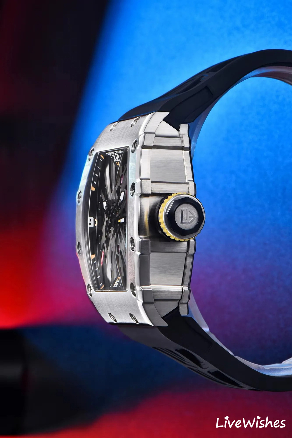 Часы наручные кварцевые скелетоны ПРЕМИУМ PAGANI DESIGN на силиконовом ремешке, черный W10320-01