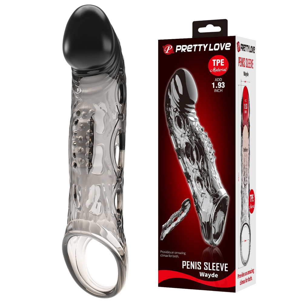 Черная удлиняющая насадка с рельефом Wayde - 21,3 см. (Цвет: черный)