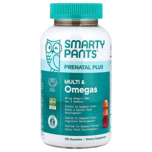 SmartyPants, Prenatal Plus, жевательные мультивитамины и омега, со вкусом апельсина и клубники, 120 жевательных таблеток