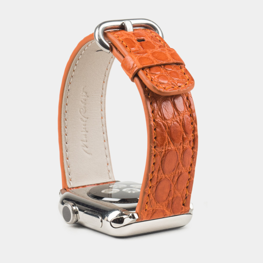 Ремешок для Apple Watch 40/41/42 mm из кожи аллигатора, оранжевого цвета