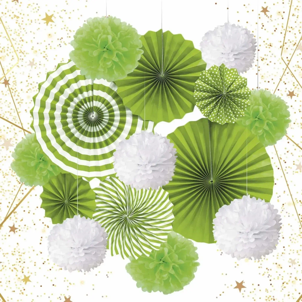 Набор вееров с помпонами «Праздничное утро!» (14 предметов), Зелёный/Белый