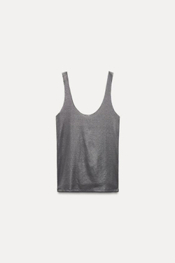 ZARA ТОП СТРУЯЩЕГОСЯ КРОЯ С МЕТАЛЛИЧЕСКИМ БЛЕСКОМ, СЕРЕБРИСТЫЙ