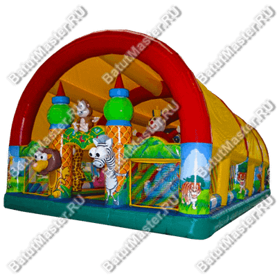 Коммерческий надувной батут "Зверята с крышей" 14*7*6 м