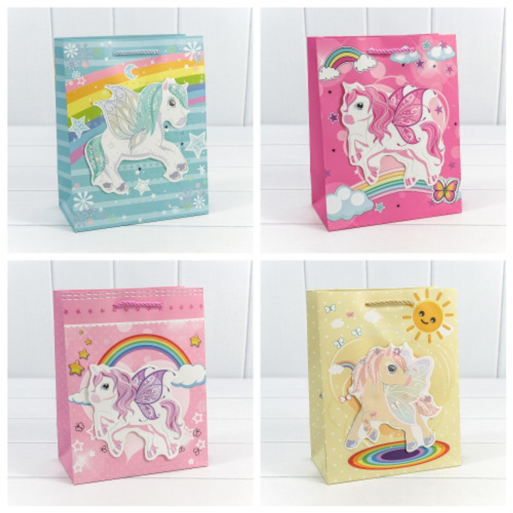 Пакет подарочный 18х23х10см "Единороги" с 3D аппликацией (Микс)