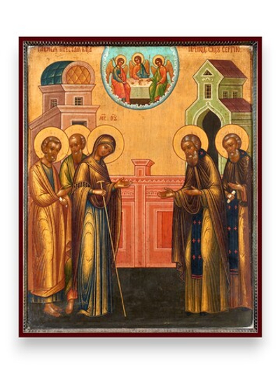 Явление Божией Матери преподобному Сергию Радонежскому деревянная икона на левкасе